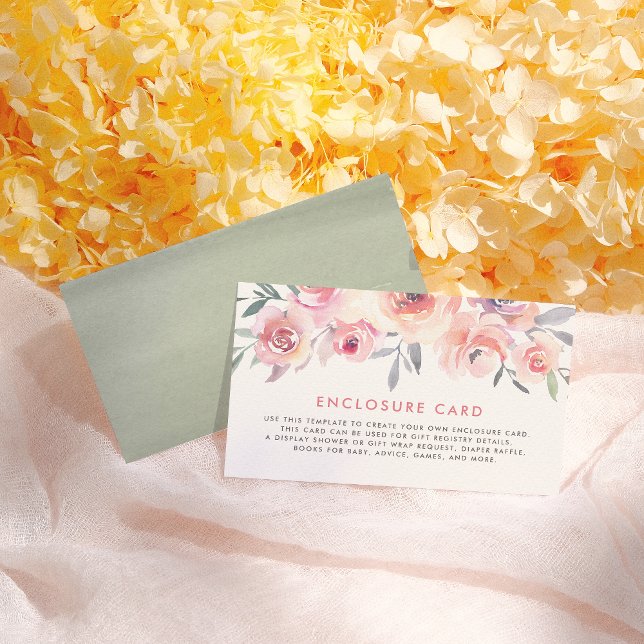 Pastel Pink Roses Greenery Watercolor Baby Shower Enclosure Card (Creator Uploaded)