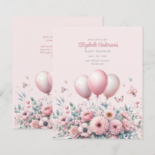 Pastel Pink Roses Ribbons Baby Shower Elegant Soft (Front/Back)