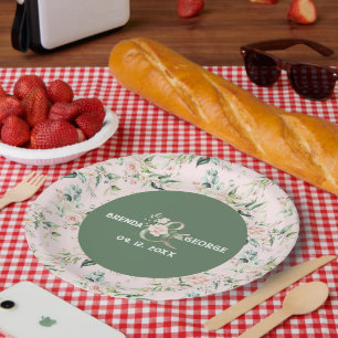 Pastel pink roses watercolors seamless pattern pap paper plate