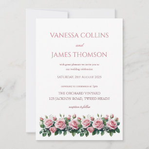 Pastel Pink Roses Wedding Invitation