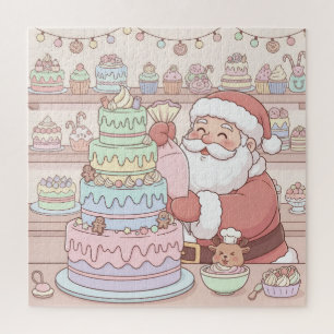Pastel Pink Santa's Sweet Shop Cake Decorating Jigsaw Puzzle