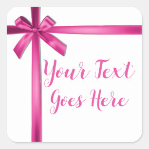 Pastel Pink Satin Ribbon Bow Birthday Party Square Sticker
