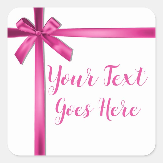Pastel Pink Satin Ribbon Bow Birthday Party Square Sticker (Front)