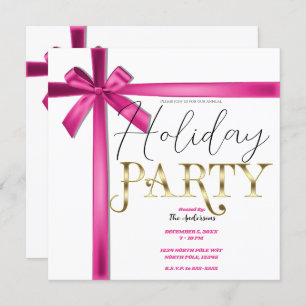 Pastel Pink Satin Ribbon Bow Christmas Holiday  Invitation