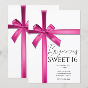 Pastel Pink Satin Ribbon Bow Sweet 16 Party  Invitation