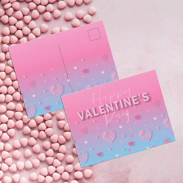 Pastel Pink Scribble Hearts Happy Valentine's Day Postcard (Creator Uploaded)