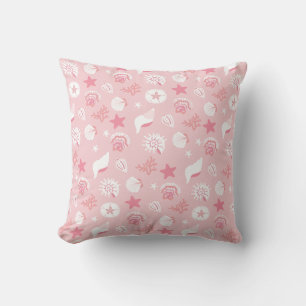 Pastel Pink Sea Shells and Coral Seamless Pattern Cushion