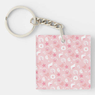 Pastel Pink Sea Shells and Coral Seamless Pattern Key Ring