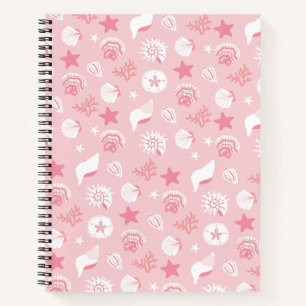 Pastel Pink Sea Shells and Coral Seamless Pattern Notebook