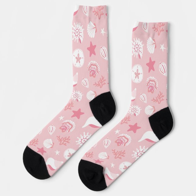 Pastel Pink Sea Shells and Coral Seamless Pattern Socks (Left)