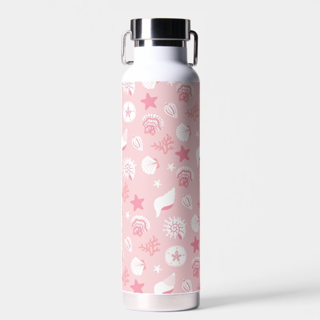 Pastel Pink Sea Shells and Coral Seamless Pattern Water Bottle (Front)