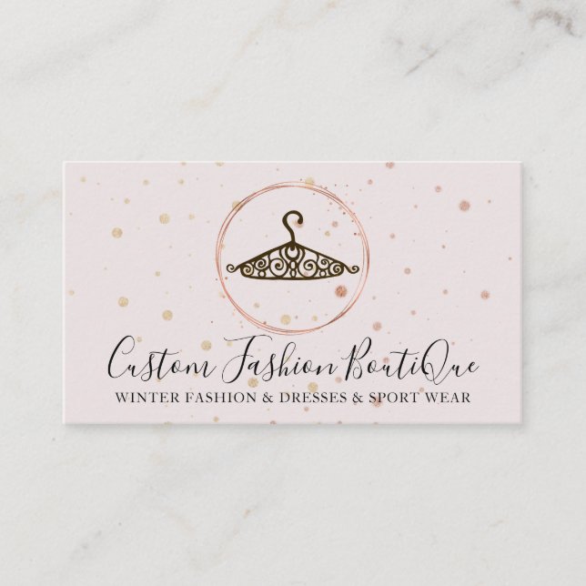 Pastel Pink Seamstress Fashion Tailor Swirl Hanger Business Card (Front)