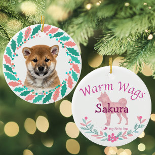 Pastel Pink Shiba Inu Personalised Christmas Ceramic Tree Decoration
