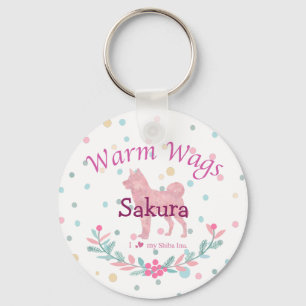 Pastel Pink Shiba Inu   Personalised Christmas Key Ring