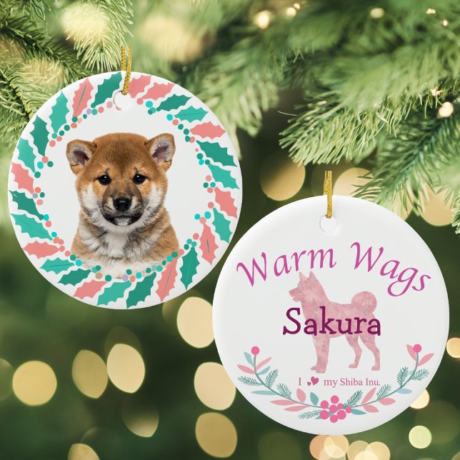 Pastel Pink Shiba Inu | Personalized Christmas Ceramic Tree Decoration (Creator Uploaded)