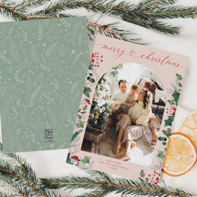 Pastel Pink Simple Boho Family Christmas Cards (Creator Uploaded)