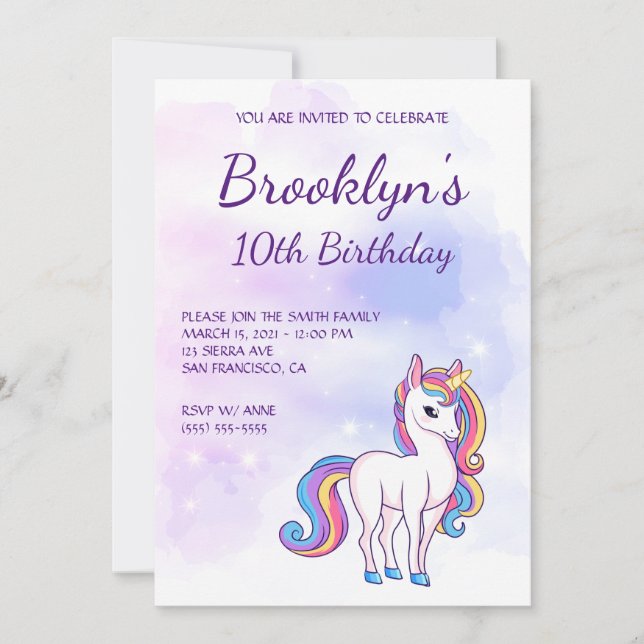 Pastel Pink Skies Magical Unicorn Girly Birthday Invitation (Front)