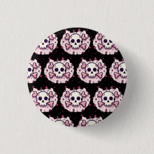 Pastel Pink Skull and Crossbones 3 Cm Round Badge