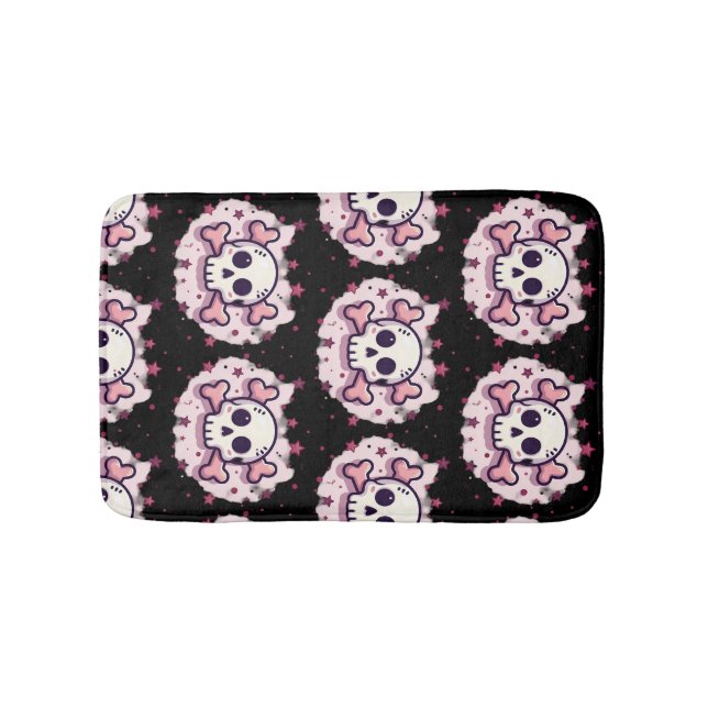 Pastel Pink Skull and Crossbones Bath Mat (Front)