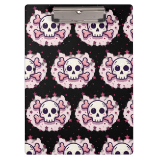 Pastel Pink Skull and Crossbones Clipboard