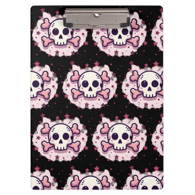 Pastel Pink Skull and Crossbones Clipboard (Front)