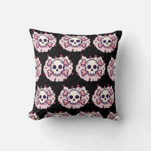 Pastel Pink Skull and Crossbones Cushion