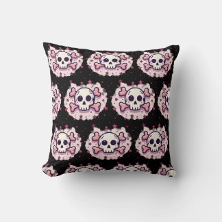 Pastel Pink Skull and Crossbones Cushion