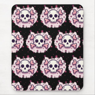 Pastel Pink Skull and Crossbones Mouse Mat