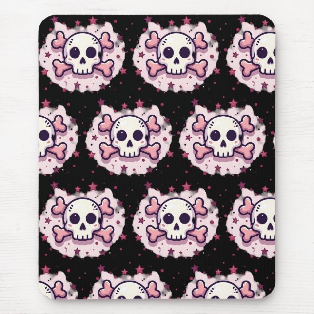 Pastel Pink Skull and Crossbones Mouse Mat (Front)
