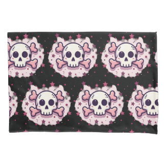 Pastel Pink Skull and Crossbones Pillowcase