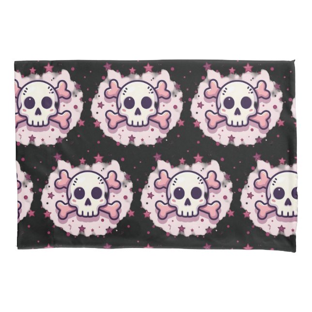 Pastel Pink Skull and Crossbones Pillowcase (Front)