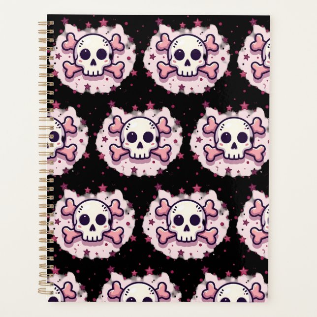 Pastel Pink Skull and Crossbones Planner (Front)