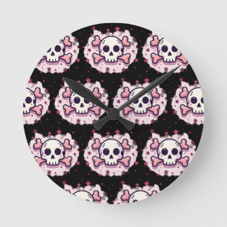 Pastel Pink Skull and Crossbones Round Clock
