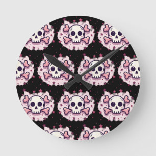 Pastel Pink Skull and Crossbones Round Clock