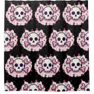 Pastel Pink Skull and Crossbones Shower Curtain