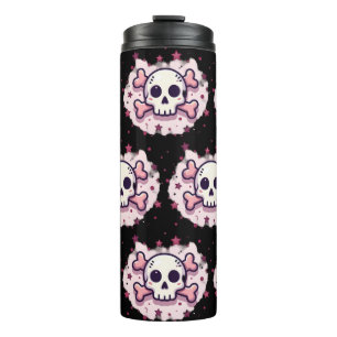 Pastel Pink Skull and Crossbones Thermal Tumbler