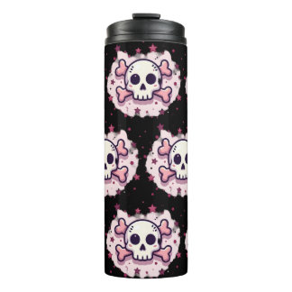 Pastel Pink Skull and Crossbones Thermal Tumbler