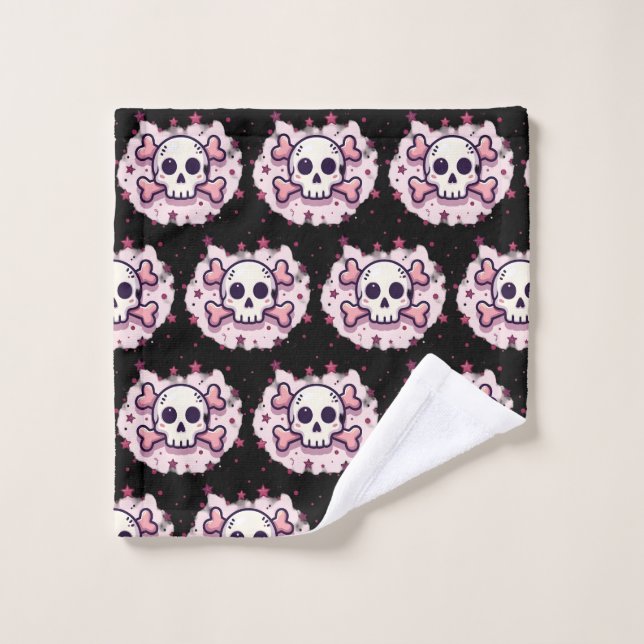Pastel Pink Skull and Crossbones Wash Cloth (Wash Cloth)