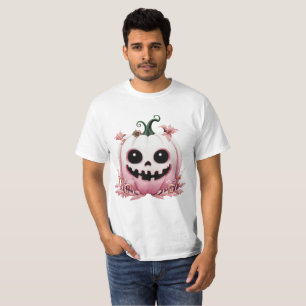 Pastel Pink Skull Pumpkin Illustration T-Shirt