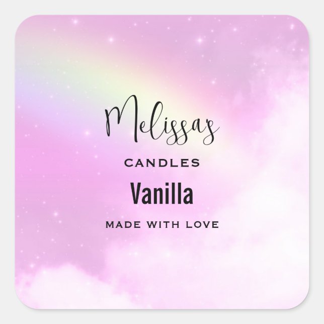 Pastel Pink Sky with a Rainbow Candle Business Square Sticker (Front)