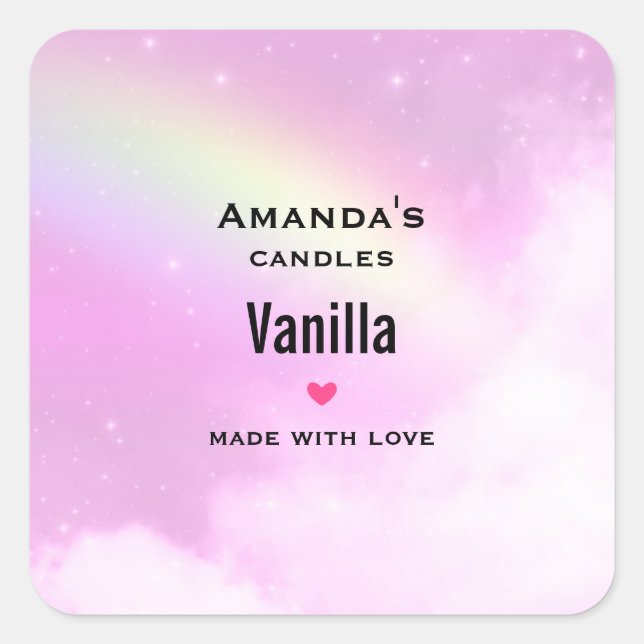 Pastel Pink Sky with a Rainbow Candle Business Square Sticker (Front)