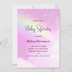 Pastel Pink Sky with Fluffy Clouds Baby Shower Invitation