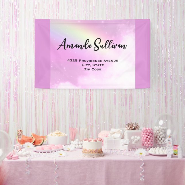 Pastel Pink Sky with Yellow Rainbow Address Banner (Party)