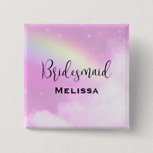 Pastel Pink Sky with Yellow Rainbow Bridesmaid 15 Cm Square Badge