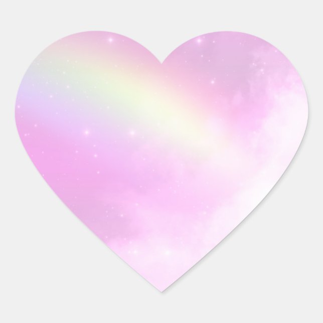 Pastel Pink Sky with Yellow Rainbow Heart Sticker (Front)