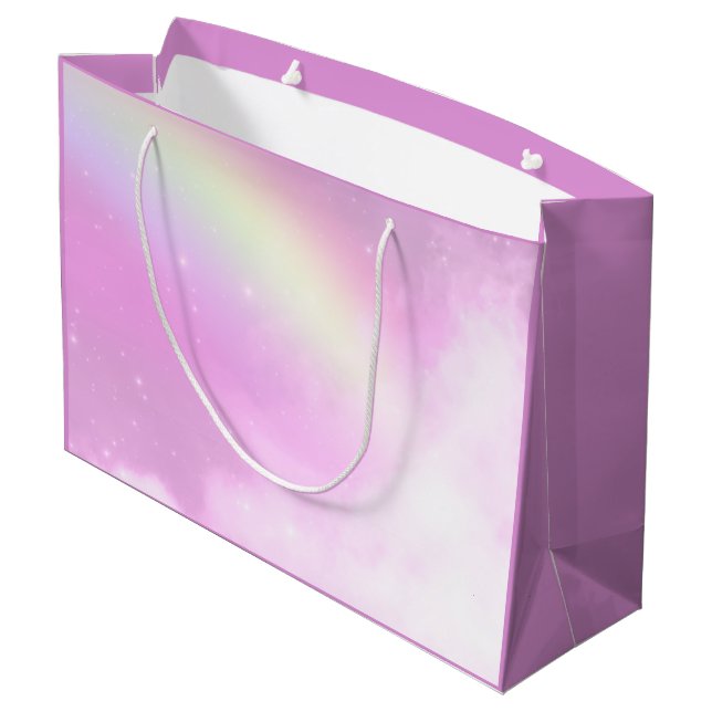 Pastel Pink Sky with Yellow Rainbow Large Gift Bag (Back Angled)