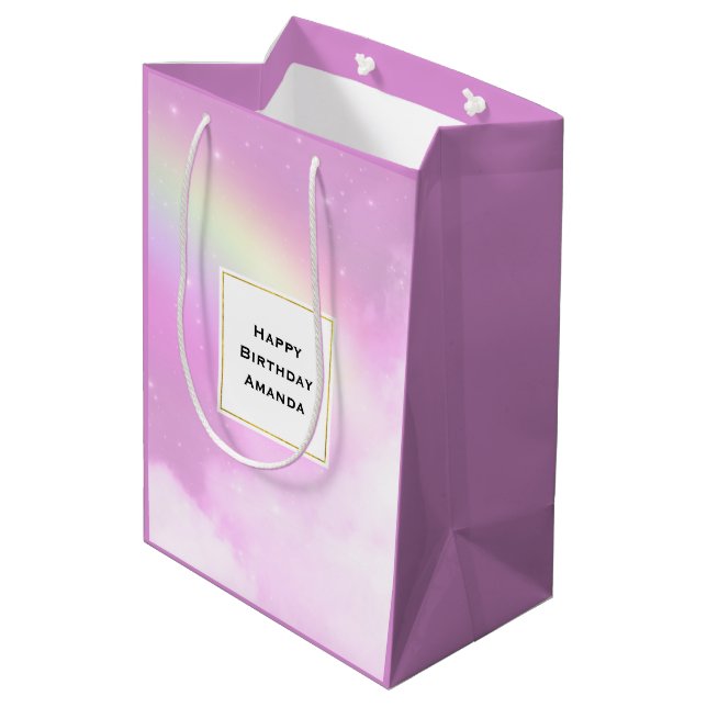 Pastel Pink Sky with Yellow Rainbow Medium Gift Bag (Back Angled)