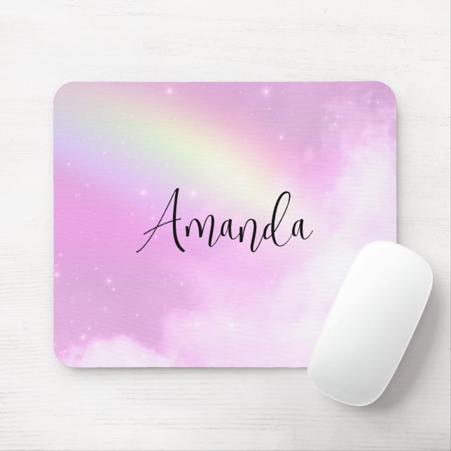 Pastel Pink Sky with Yellow Rainbow Mouse Mat (With Mouse)