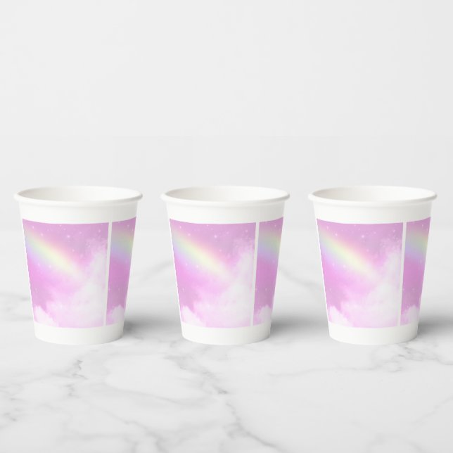 Pastel Pink Sky with Yellow Rainbow Paper Cups (Multi)