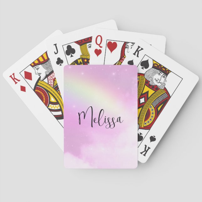 Pastel Pink Sky with Yellow Rainbow Playing Cards (Back)